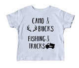 Camo And Bucks Fishing And Trucks Shirt Funny Cute Boy Clothes Kids Birthday Clothing