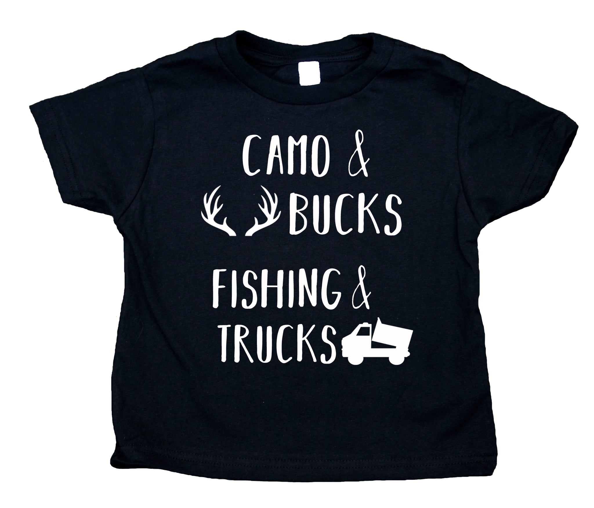 Camo and Bucks Fishing and Trucks Shirt Funny Cute Boy Clothes Kids Birthday Clothing 2T / Black