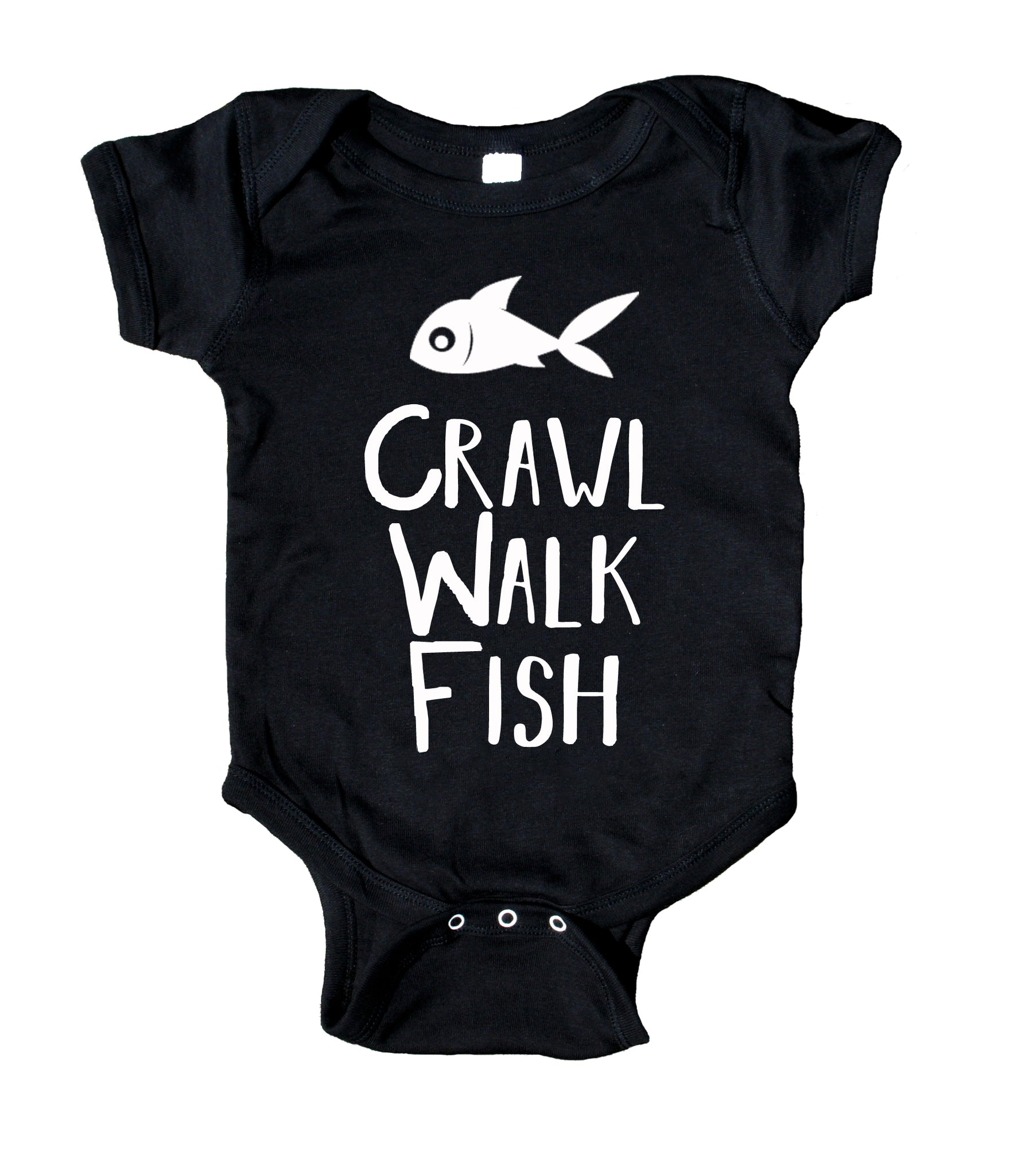 Crawl Walk Fish Baby Onesie Black / 12M