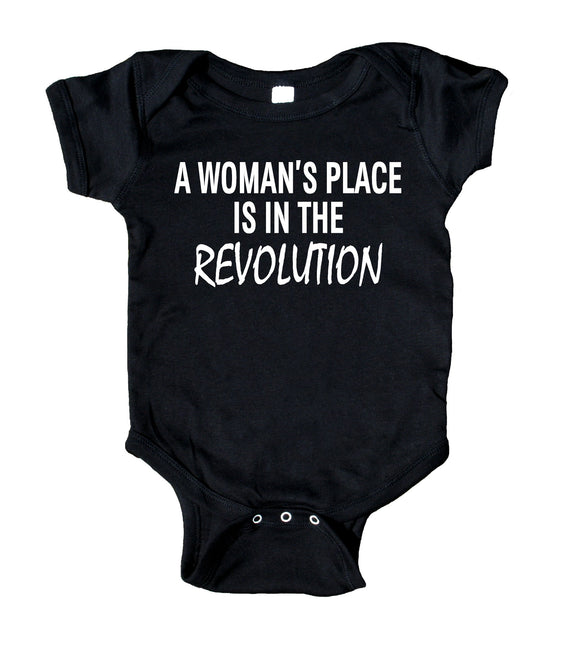 A Women's Place Is In The Revolution Baby Feminist Girl Onesie
