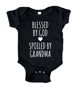 Blessed By God, Heart, Spoiled By Grandma Baby Boy Girl Onesie White