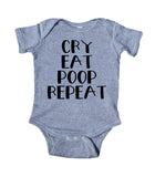 Cry, Eat, Poop, Repeat Baby Boy Girl Onesie Gray