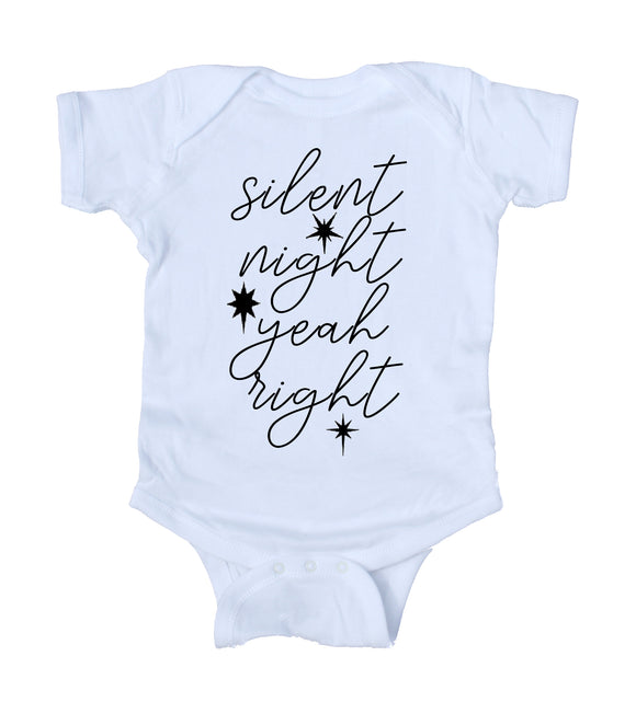 Silent Night Yeah Right Baby Onesie Christmas Newborn Girl Boy Clothing