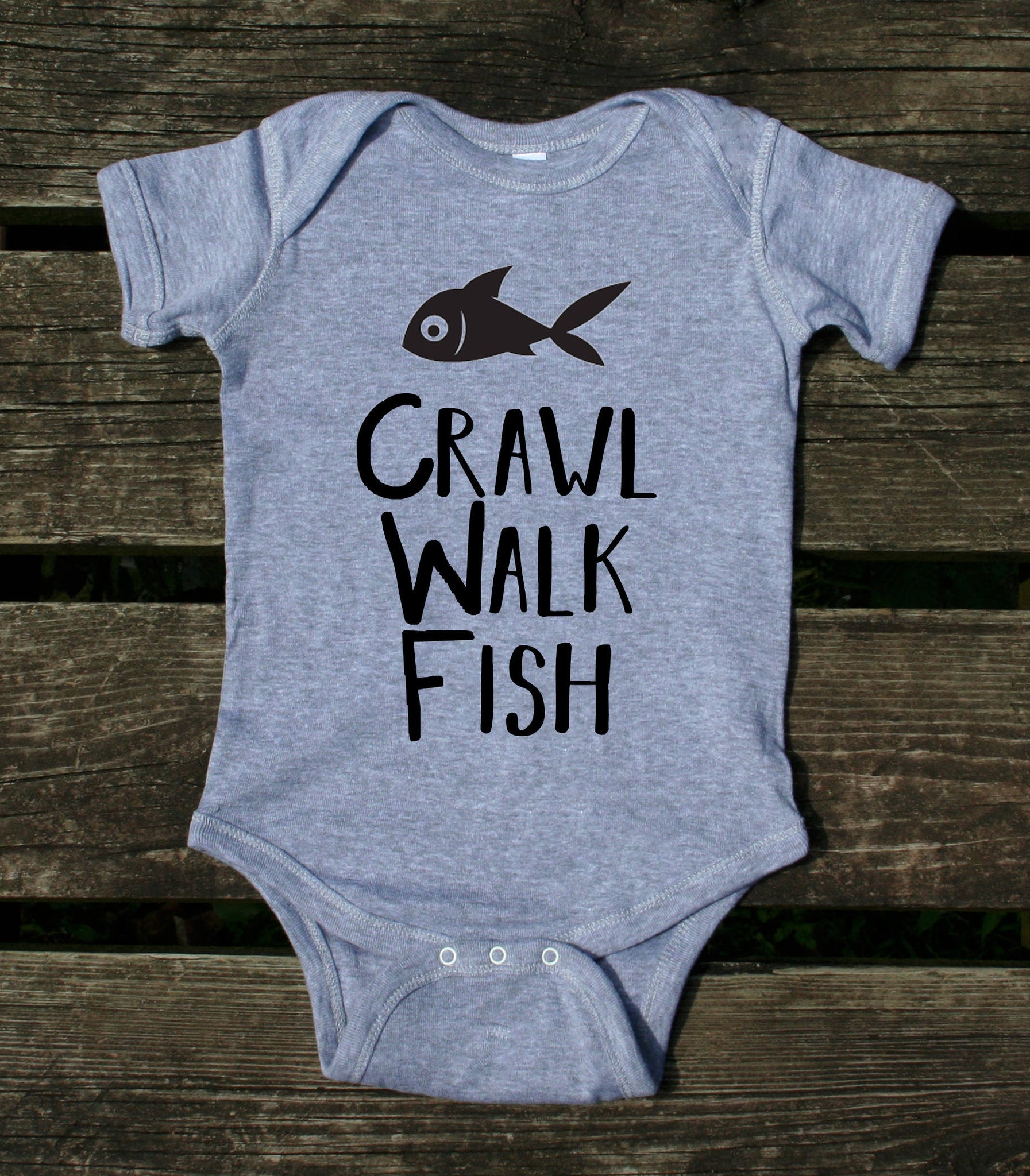 Crawl Walk Fish Baby Onesie Funny Fishing Family Newborn Infant Kids Girl Boy Baby Shower Gift Clothing White / NB