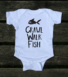 Crawl Walk Fish Baby Onesie Funny Fishing Family Newborn Infant Kids Girl Boy Baby Shower Gift Clothing