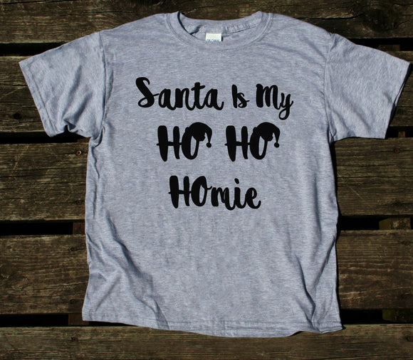 Funny Santa Youth Shirt Santa Is My Ho Ho Homie Tee Holiday Christmas Girls Boys Kids Clothing T-shirt