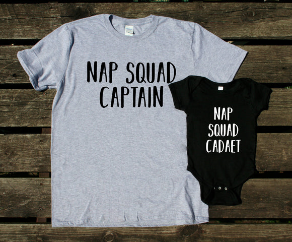 Mom Dad and Baby Matching Outfits Nap Squad Captain Nap Squad Cadet Shirts Baby Boy Girl Son Kids Clothing