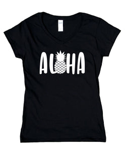Aloha Hawaii Shirt Pineapple Hawaiian Vacation Beach V-Neck T-Shirt