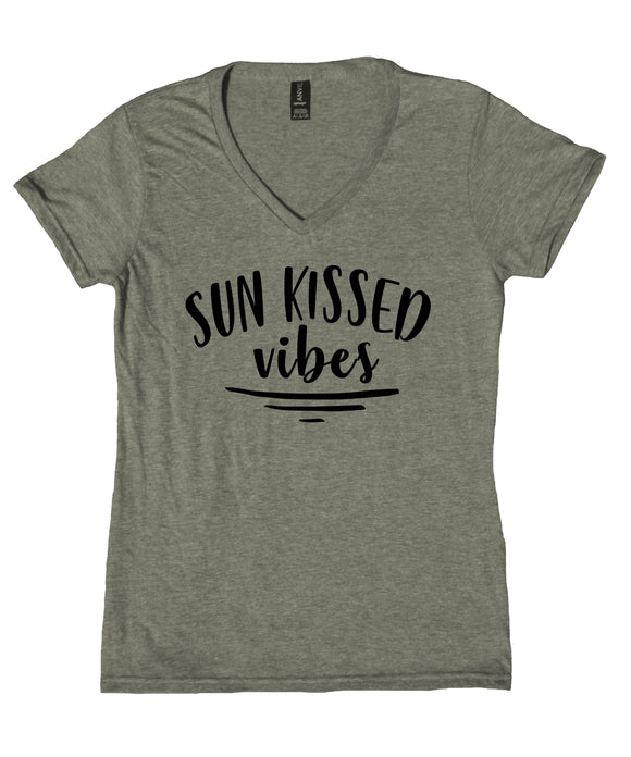 Sun Kissed Vibes Shirt Tanning Sunny Vacation Vacay Beach V-Neck T-Shirt