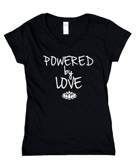 Love Shirt Powered By Love Yoga Lotus Flower Yogi V-Neck T-Shirt