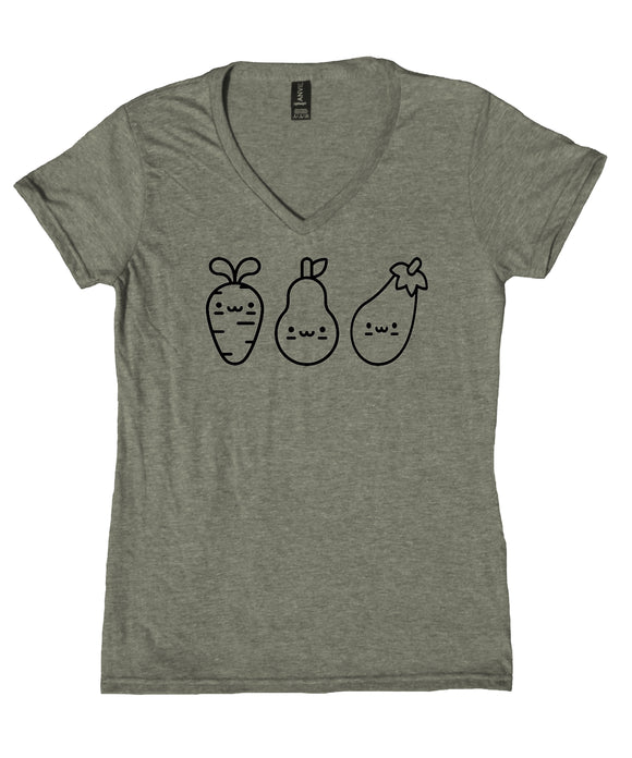 Cute Vegetable Emoji Shirt Vegan Vegetarian Veggie Plant Based V-Neck T-Shirt