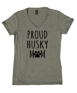 Proud Husky Mom Shirt Husky Dog Breed Puppy V-Neck T-Shirt