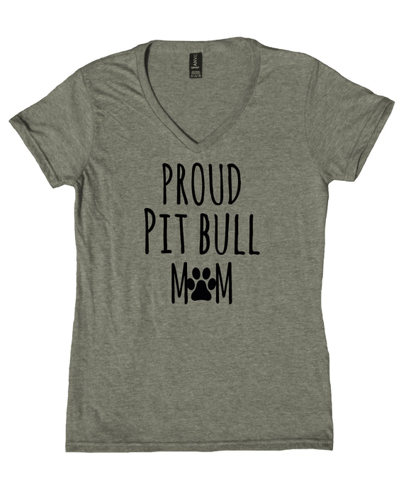 Proud Pit Bull Mom Shirt Pit Bull Dog Breed Puppy V-Neck T-Shirt