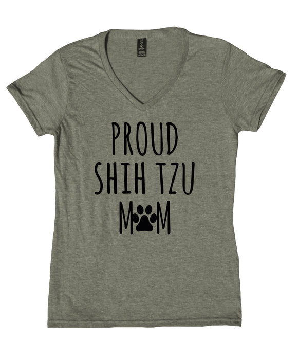 Proud Shih Tzu Mom Shirt Shih Tzu Dog Breed Puppy V-Neck T-Shirt