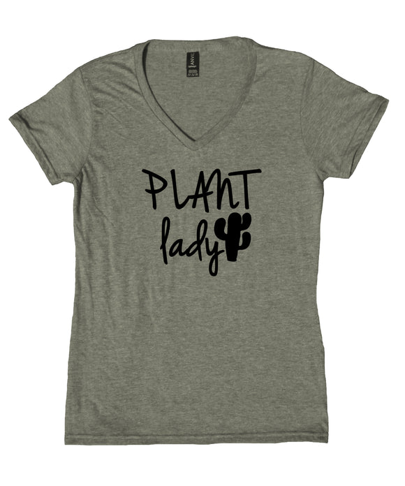 Plant Lady Shirt Garden Cactus Gardener Vegetarian Vegan V-Neck T-Shirt