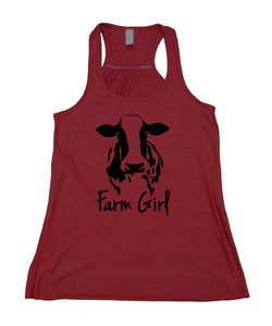 Farm Girl Tank Top Farmer Ranch Cow Country Flowy Racerback Tank