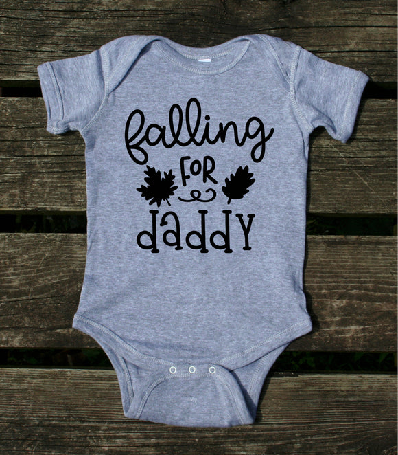 Falling For Daddy Baby Onesie Fall Leaves Autumn Newborn Girl Boy Infant Clothing
